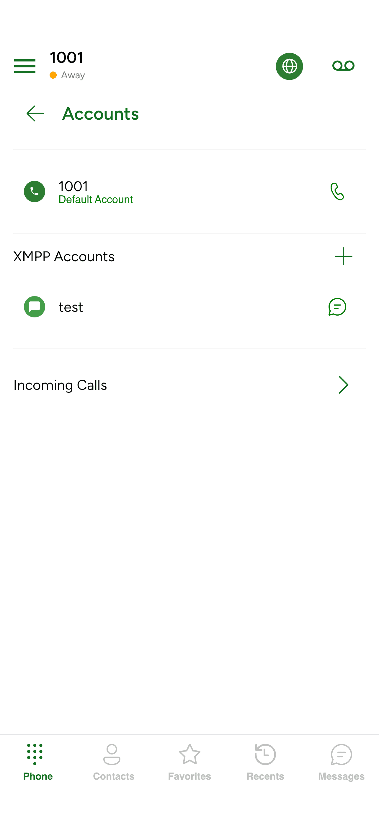 The XMPP Accounts section with the + button
