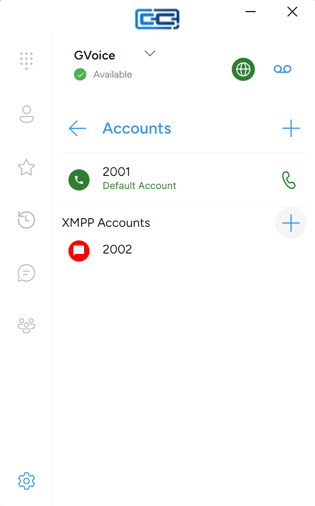 Settings → Accounts → XMPP Accounts section with the + button