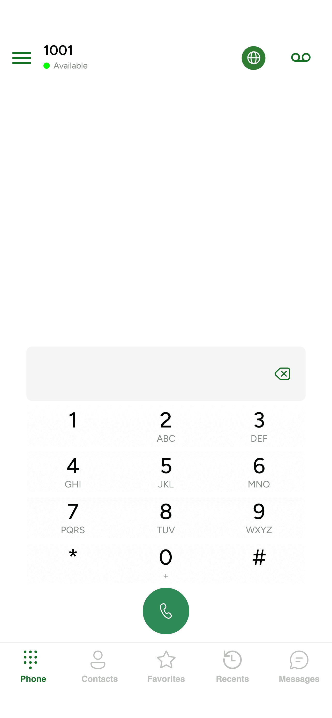The dialpad now showing an Available presence dot