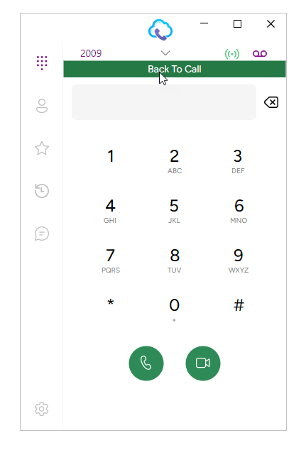 Green Back to Call button on the desktop softphone returning to the active call