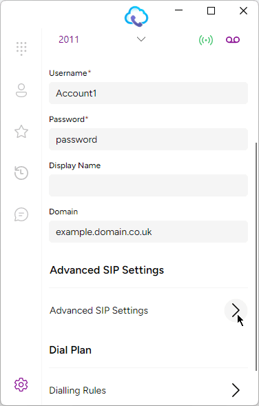 Clicking on Advanced in Account Details