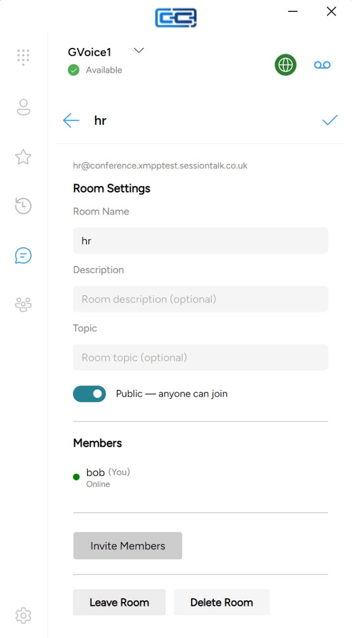 The red Delete Room button at the bottom of the room details panel