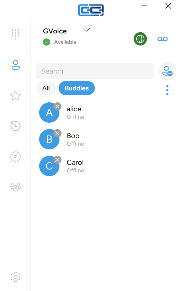 The person-add button (person icon with a +) in the top-right of the Buddies list