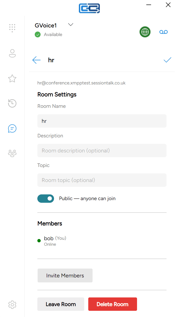 The room details panel with the Invite Members button