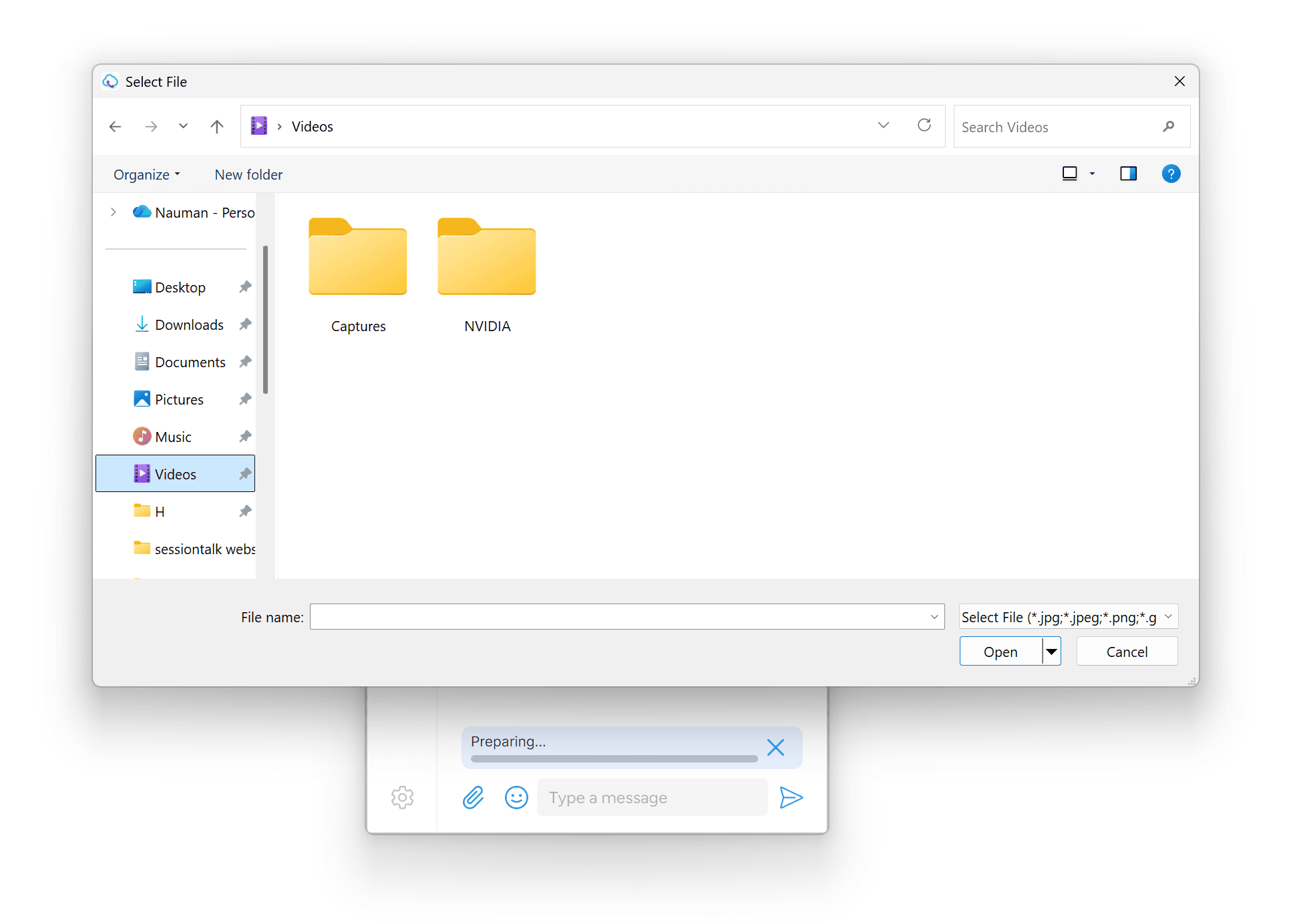 The system file picker open
