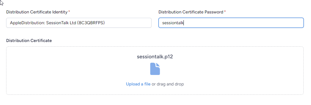 Distribution certificate upload