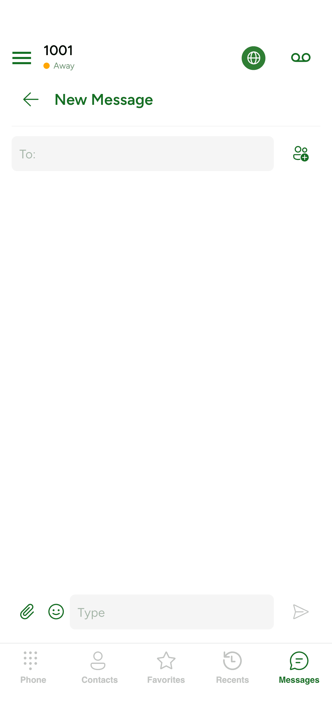 The IM tab with no messages yet