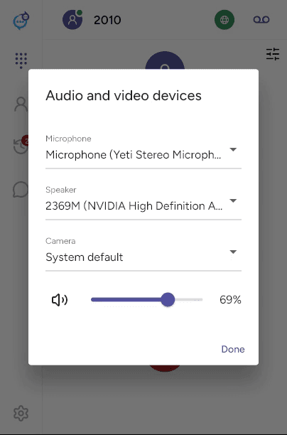 Camera selector in the current in-call device dialog