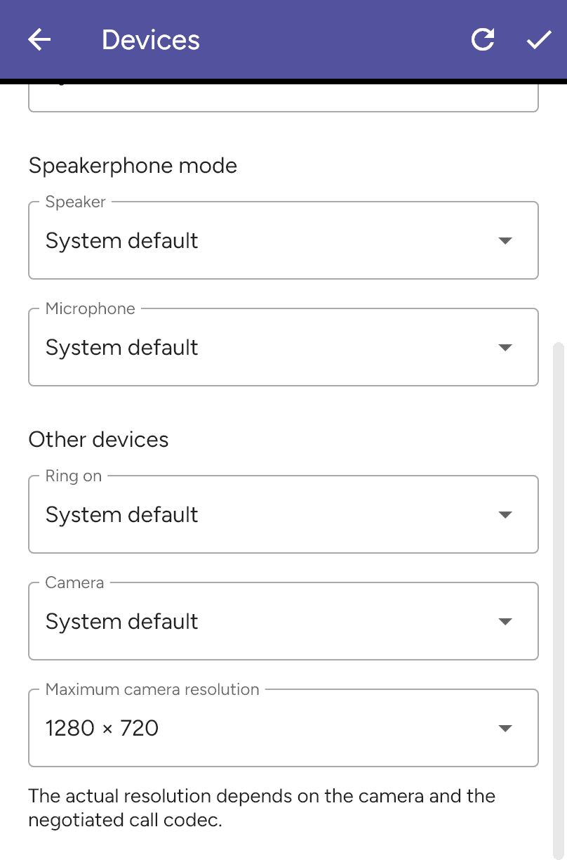 Camera and maximum resolution under Other devices
