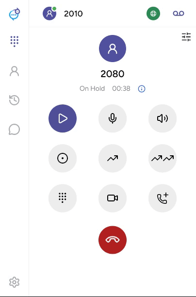 Desktop call on hold with the resume control highlighted
