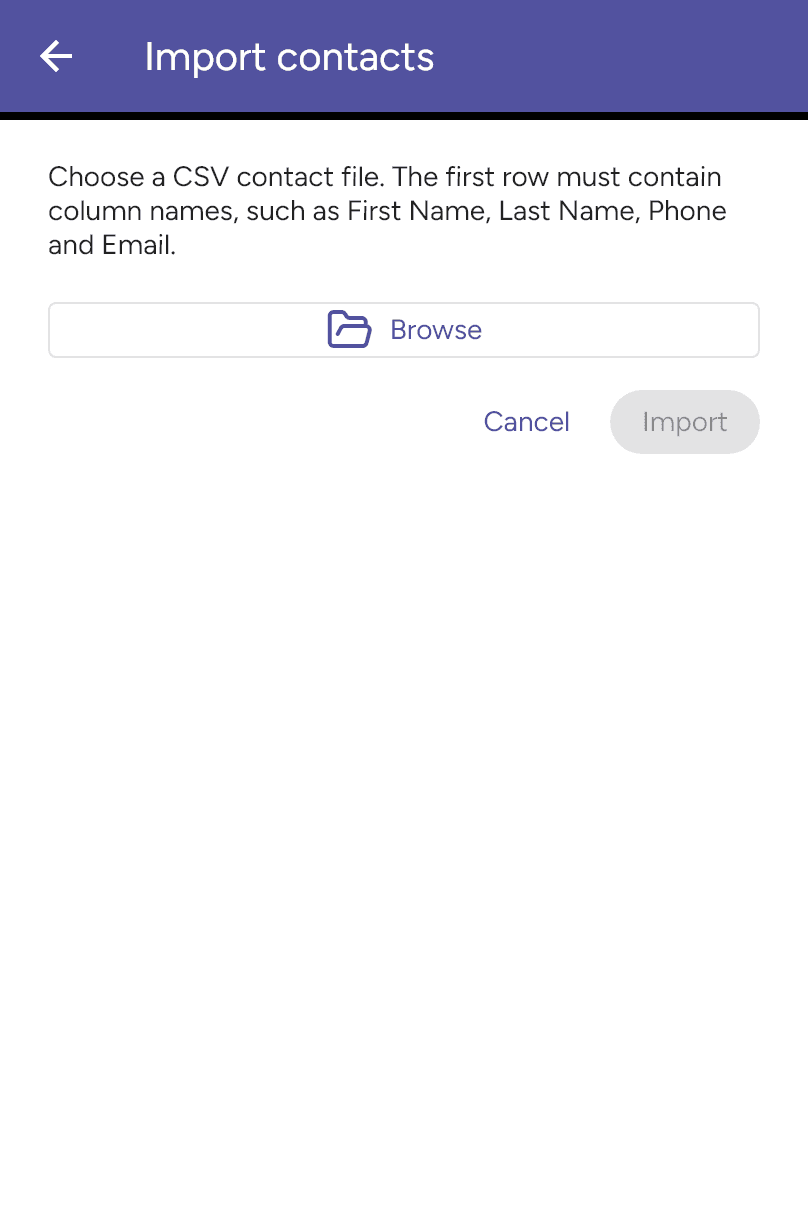 Current CSV import screen