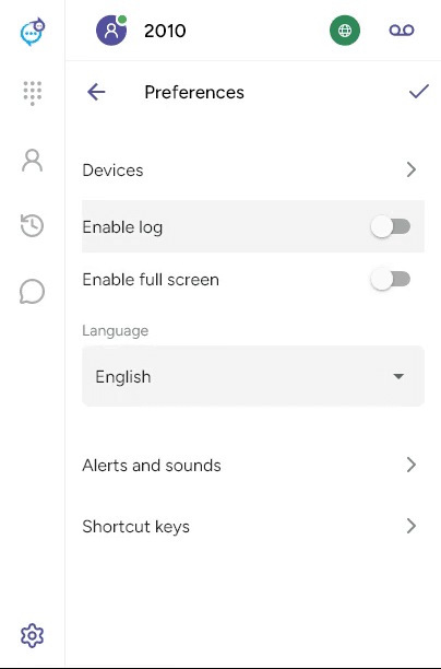 Preferences showing the Language dropdown