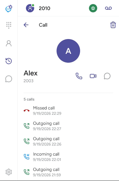 Call details showing grouped call history