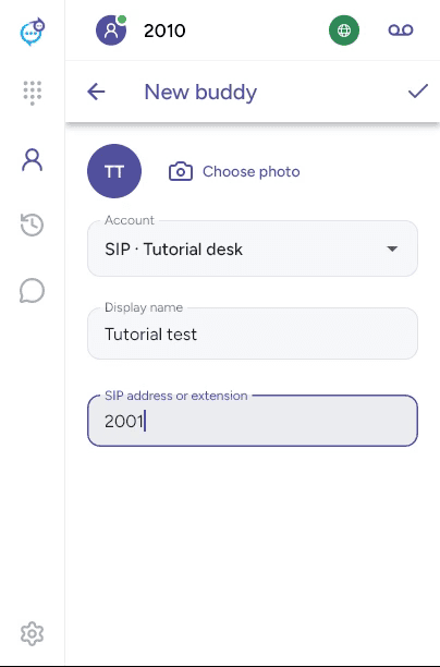 SIP buddy with display name and extension