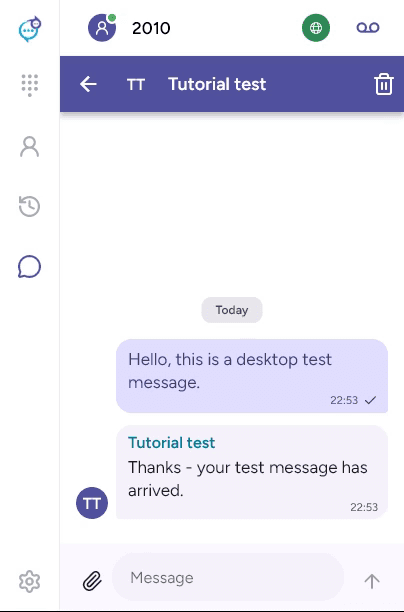 A SIP message and reply in the desktop app