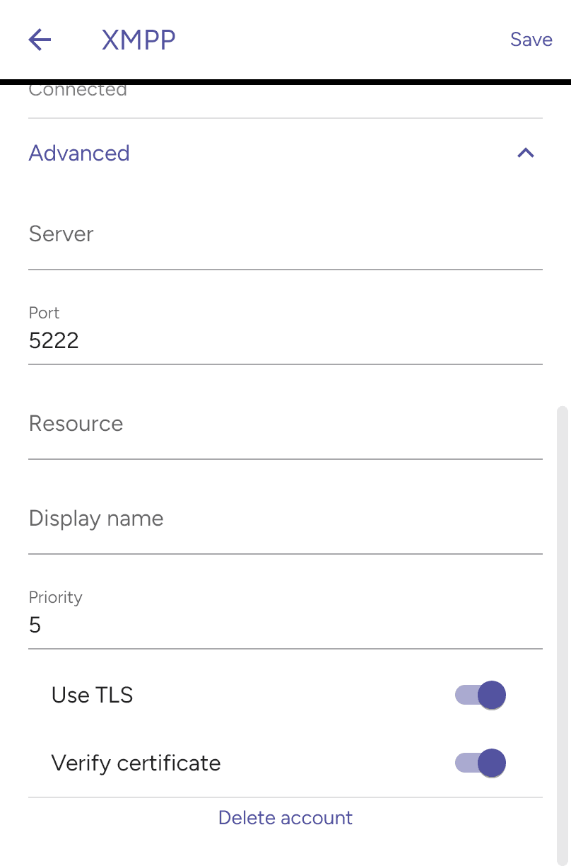 Advanced XMPP connection settings