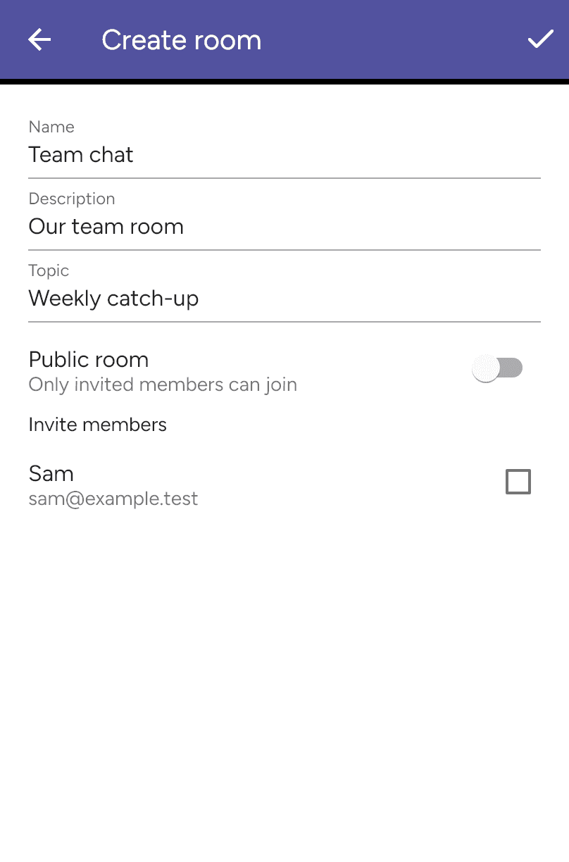 Private room form with member selection