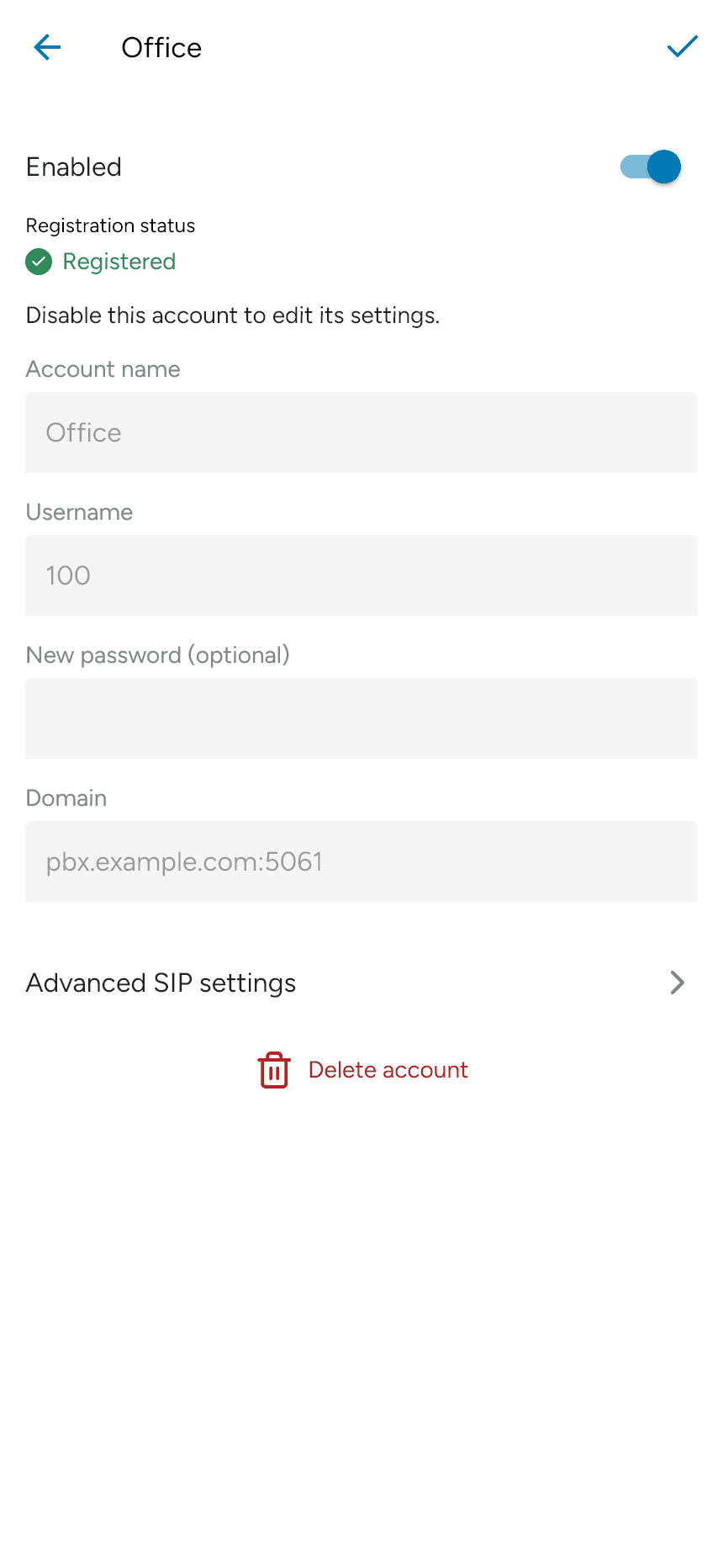 SIP account details