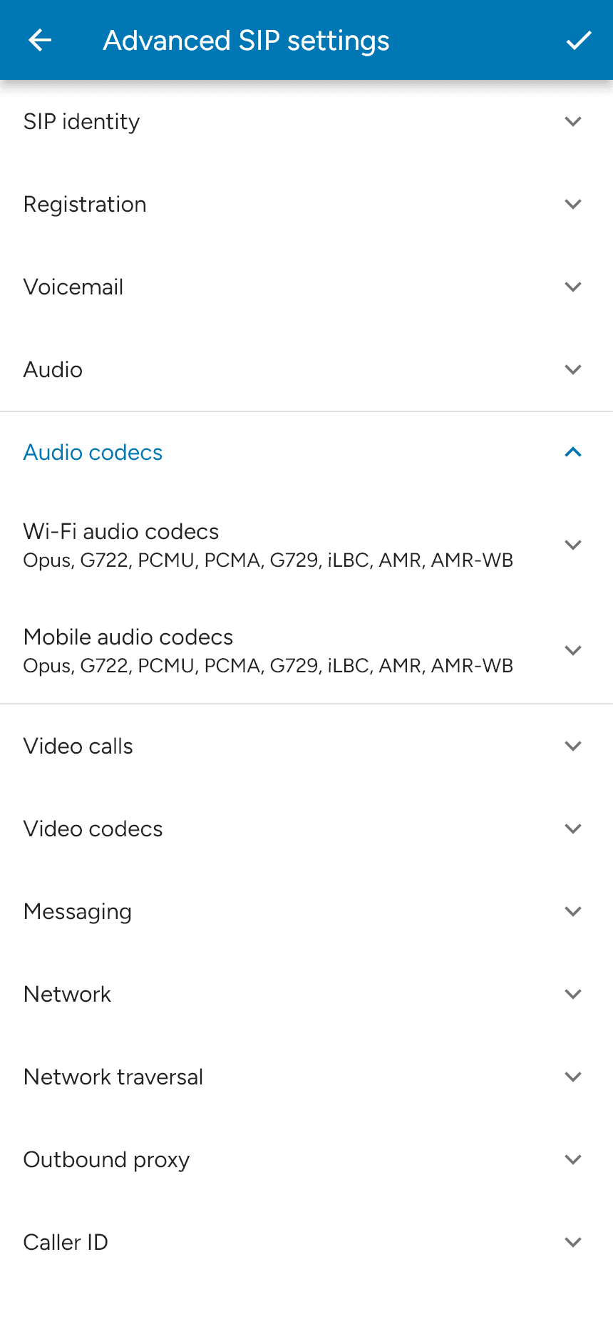 Network-specific audio codec lists