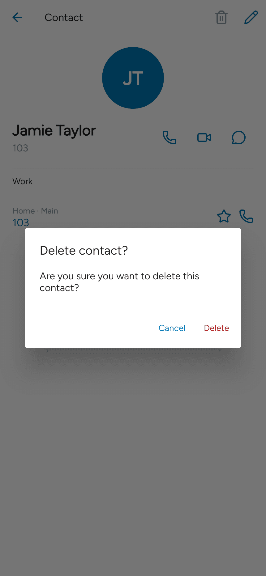 Delete contact confirmation