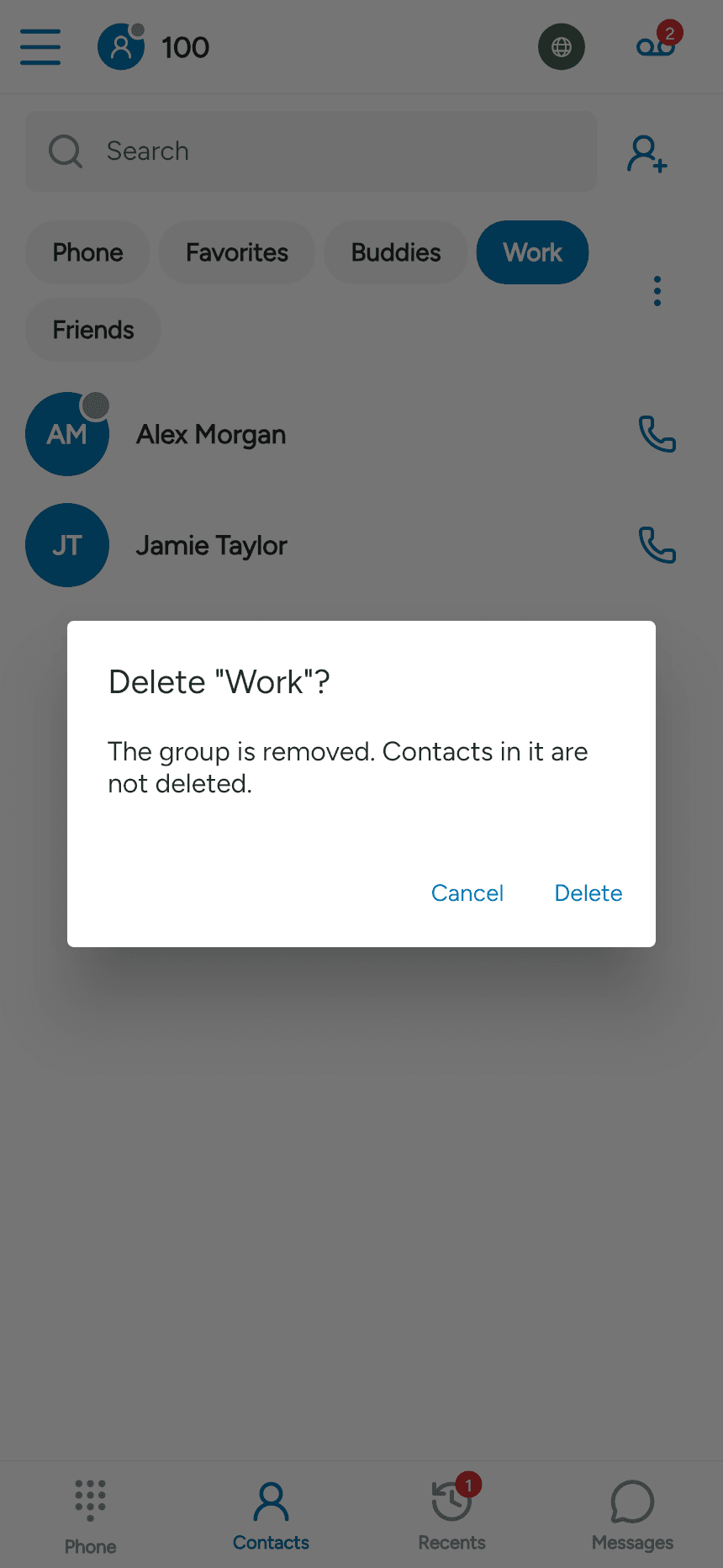 Delete group confirmation