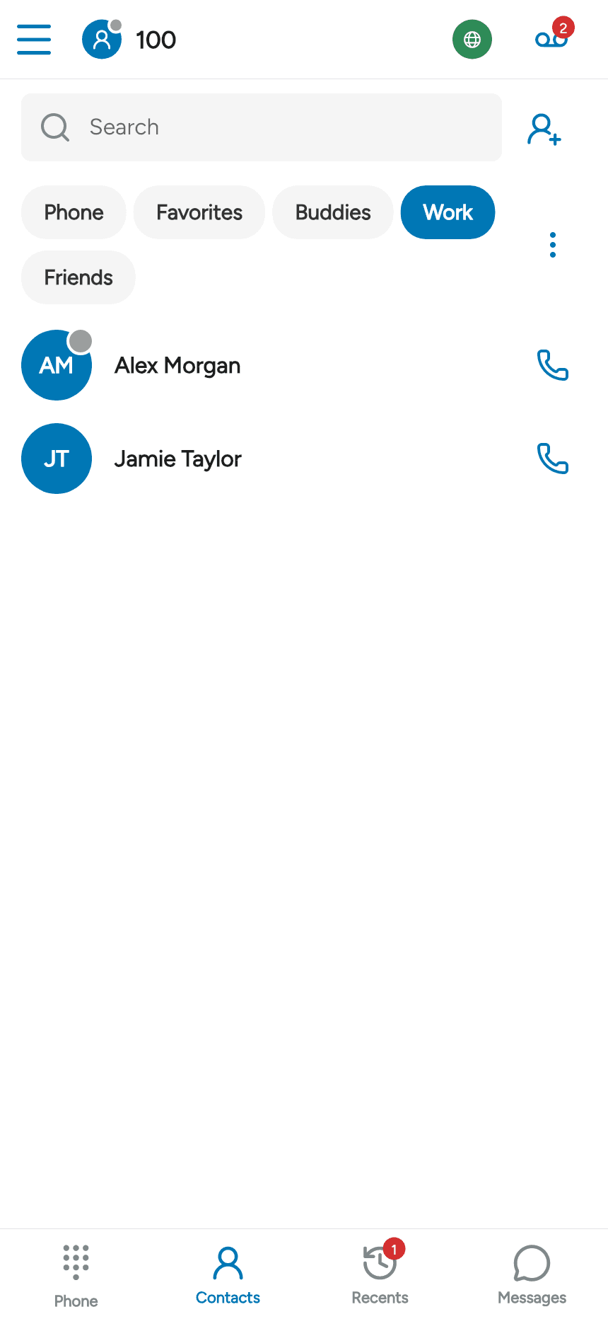 Work group selected in Contacts