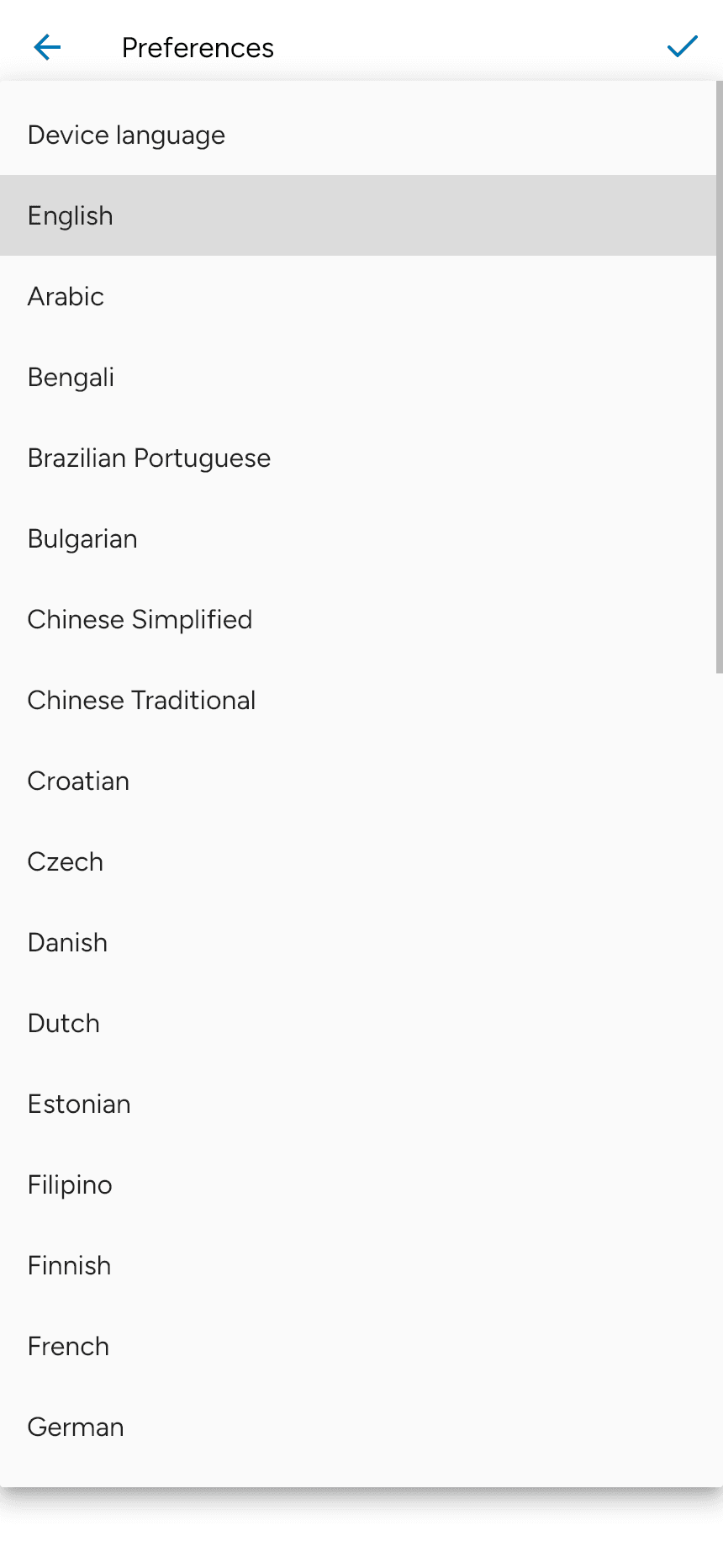 Available app languages