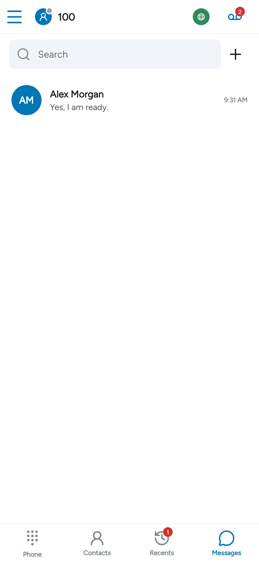 Messages tab with SIP IM enabled