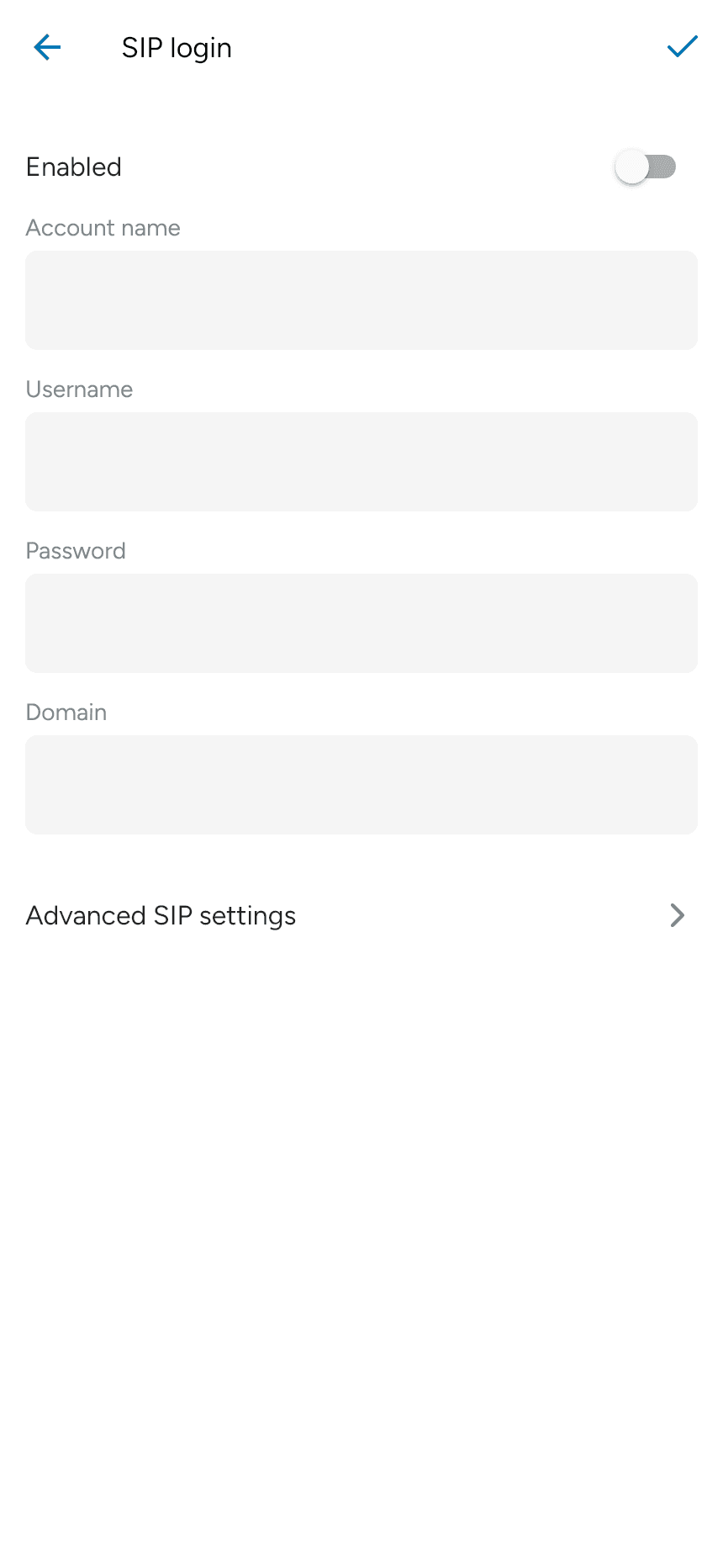SIP login form in the Flutter mobile app