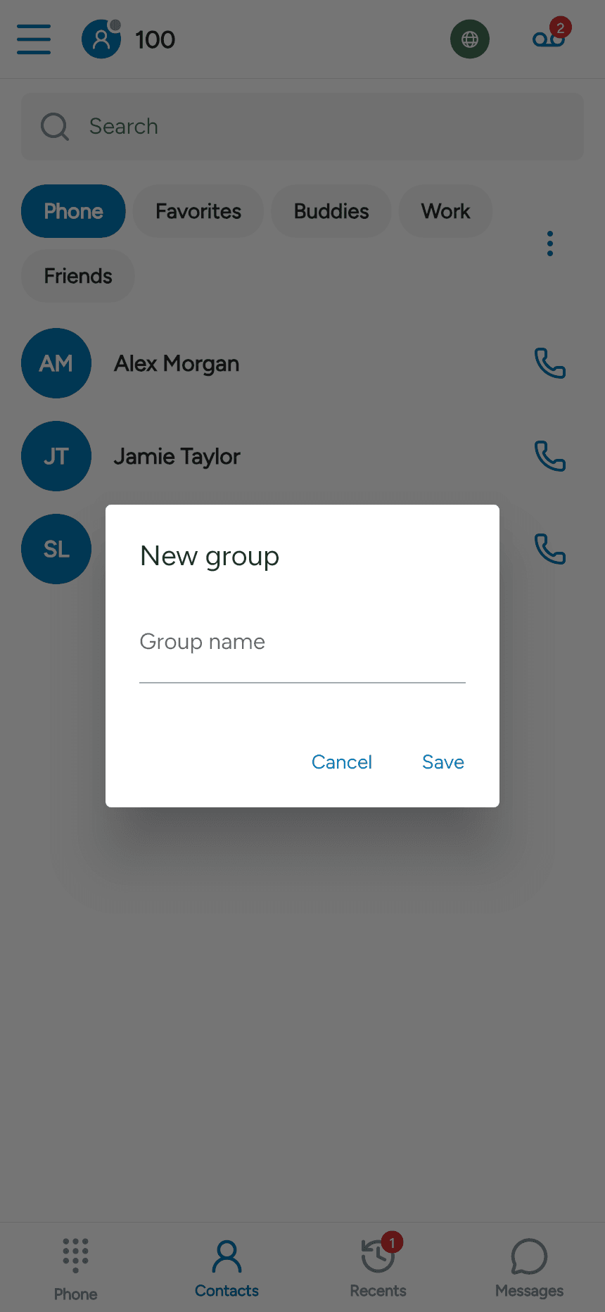 New group dialog