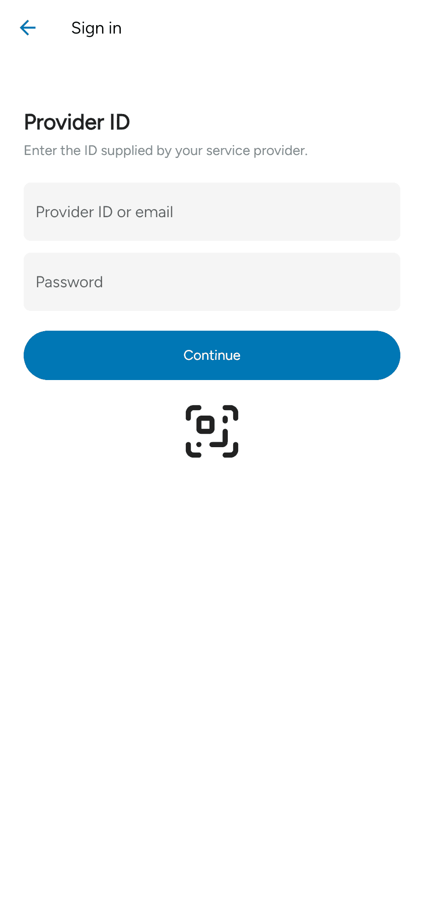 Provider sign-in screen