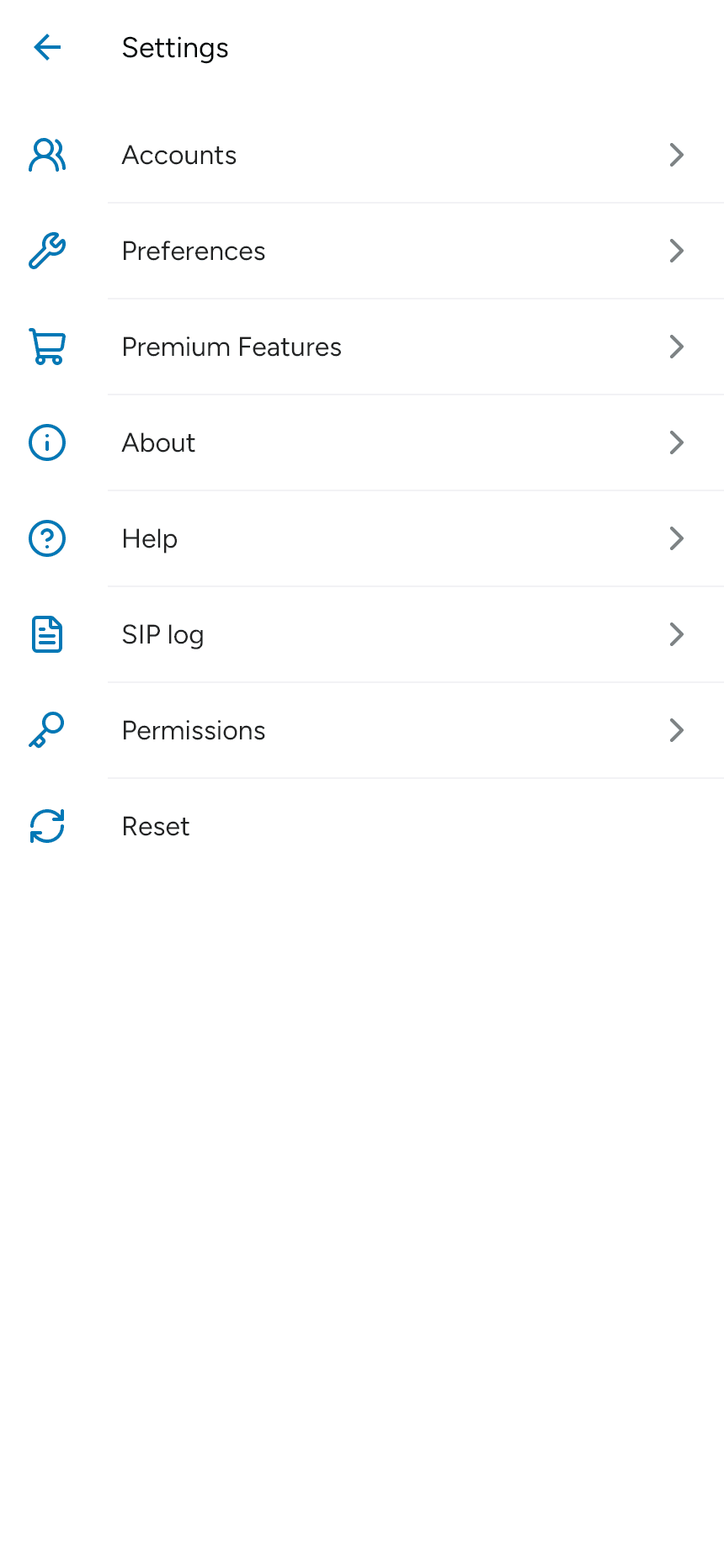 Settings with Accounts at the top