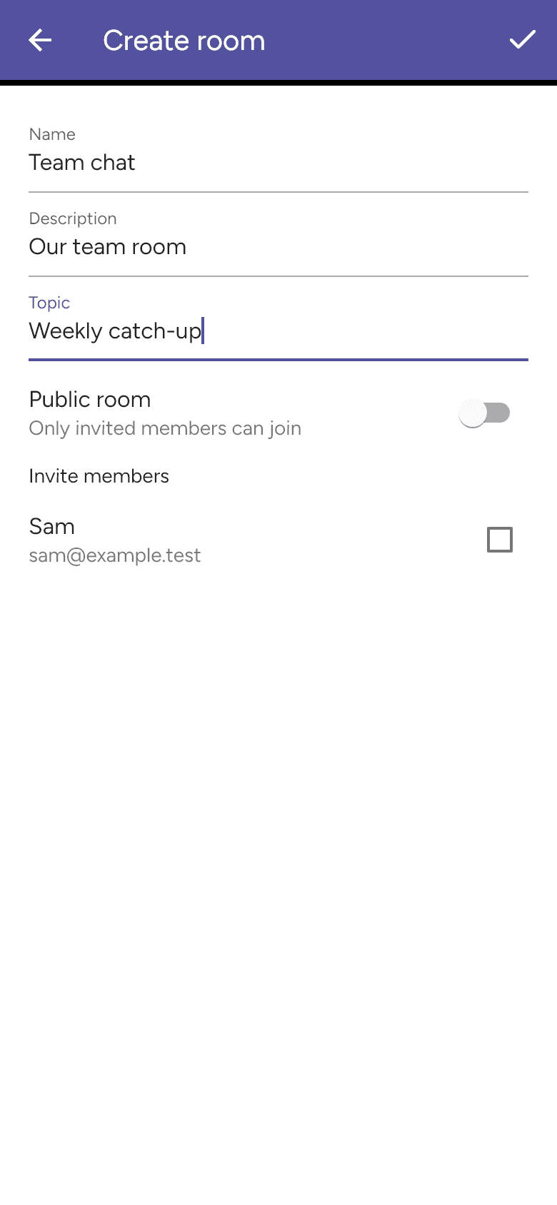 Private room form with member selection