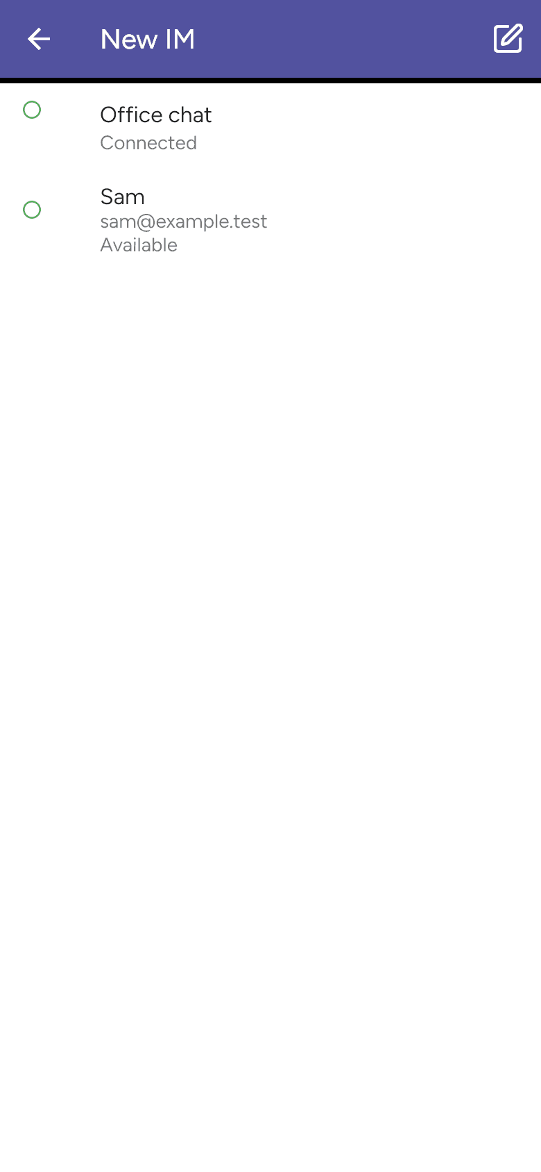 New IM screen with an XMPP account and buddy