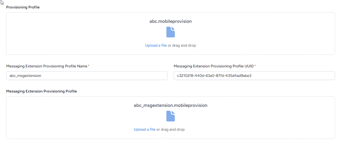 Uploading the messaging extension profile