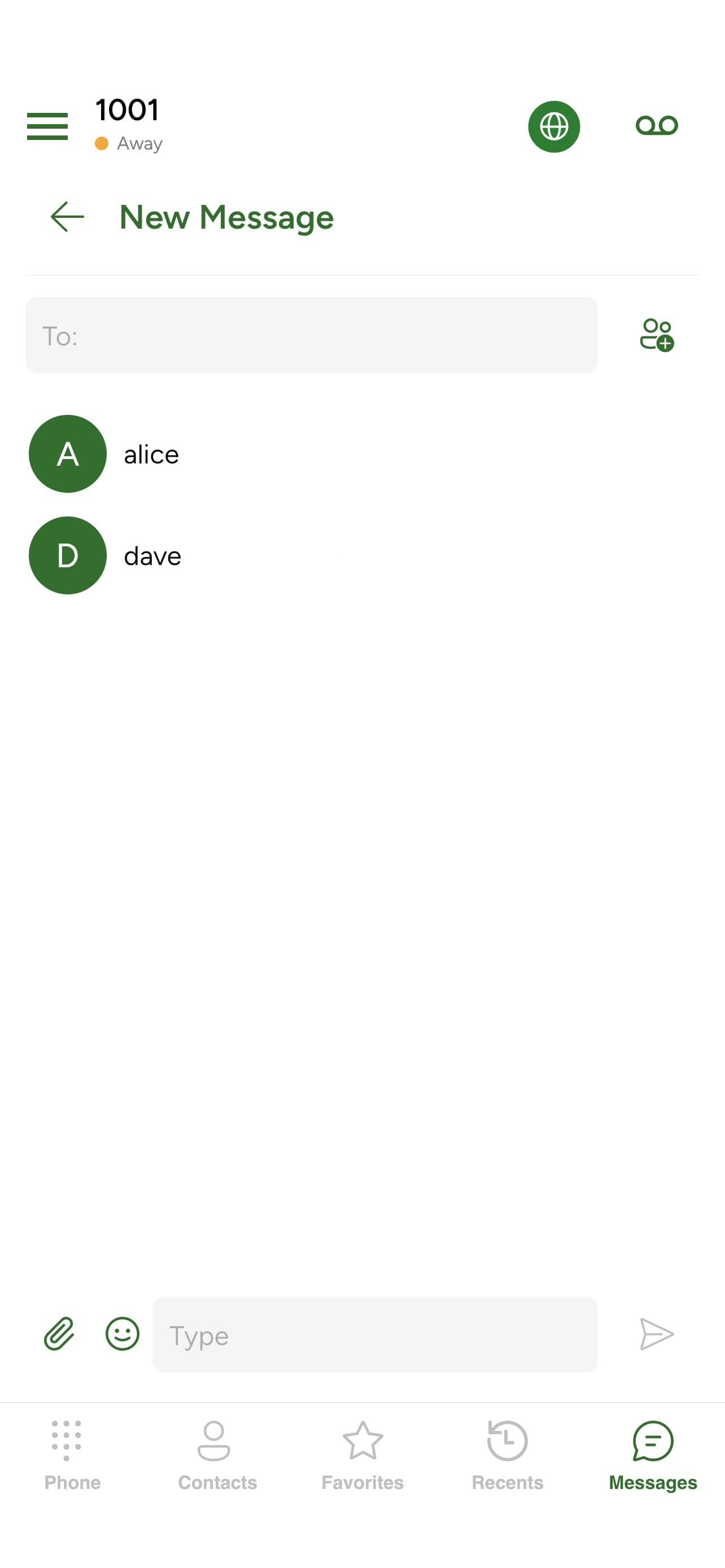 The buddy list opened from the New IM page