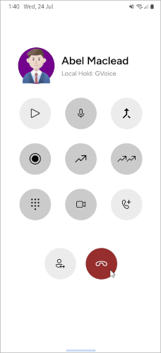 End Call icon inside an individual call panel on the mobile softphone