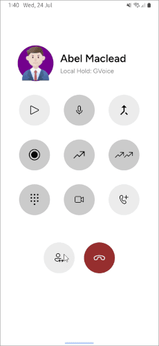 Mobile call view after removing Abel from the conference, Abel now on hold
