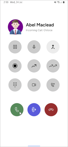 Mobile call-waiting view with a new incoming call from Bernado while Alisha is active