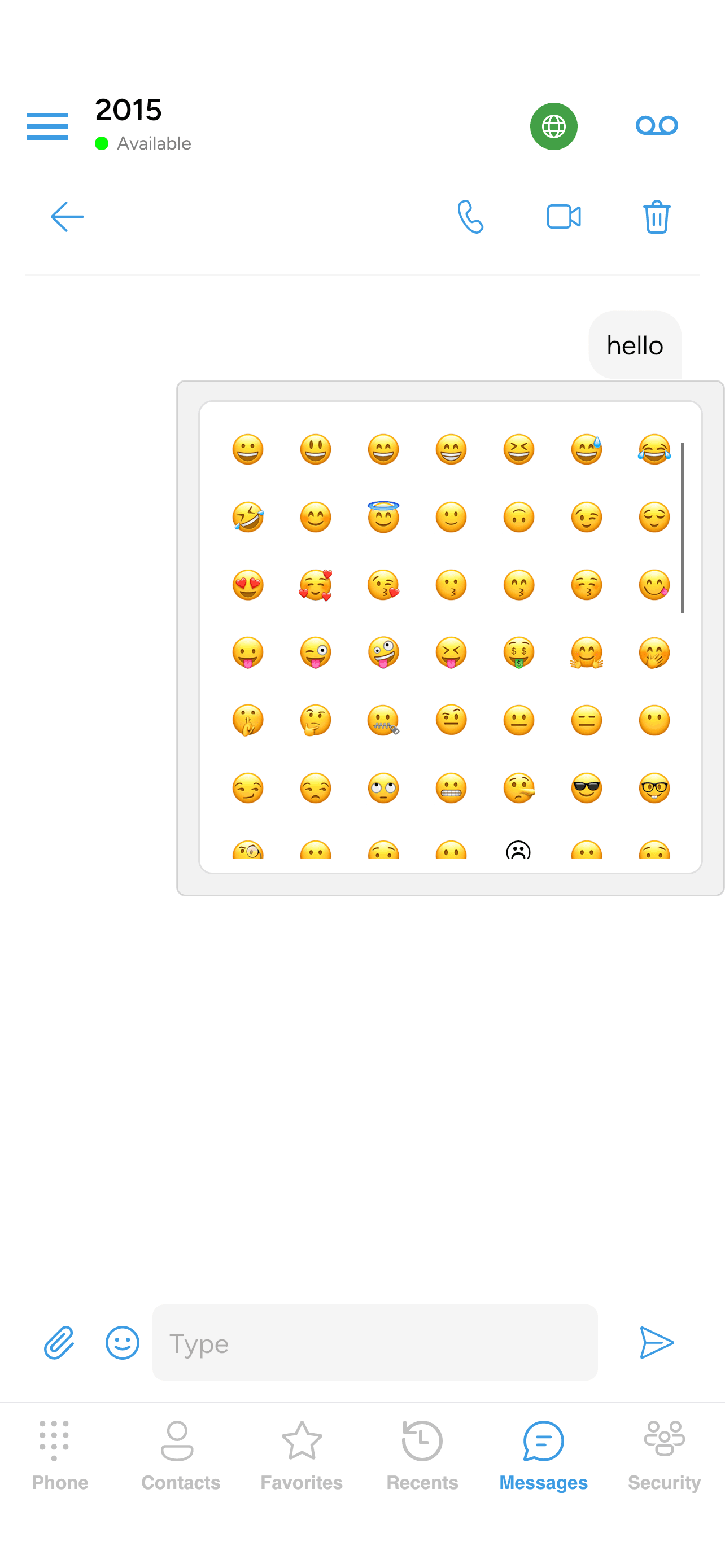The emoji reaction picker open above a message
