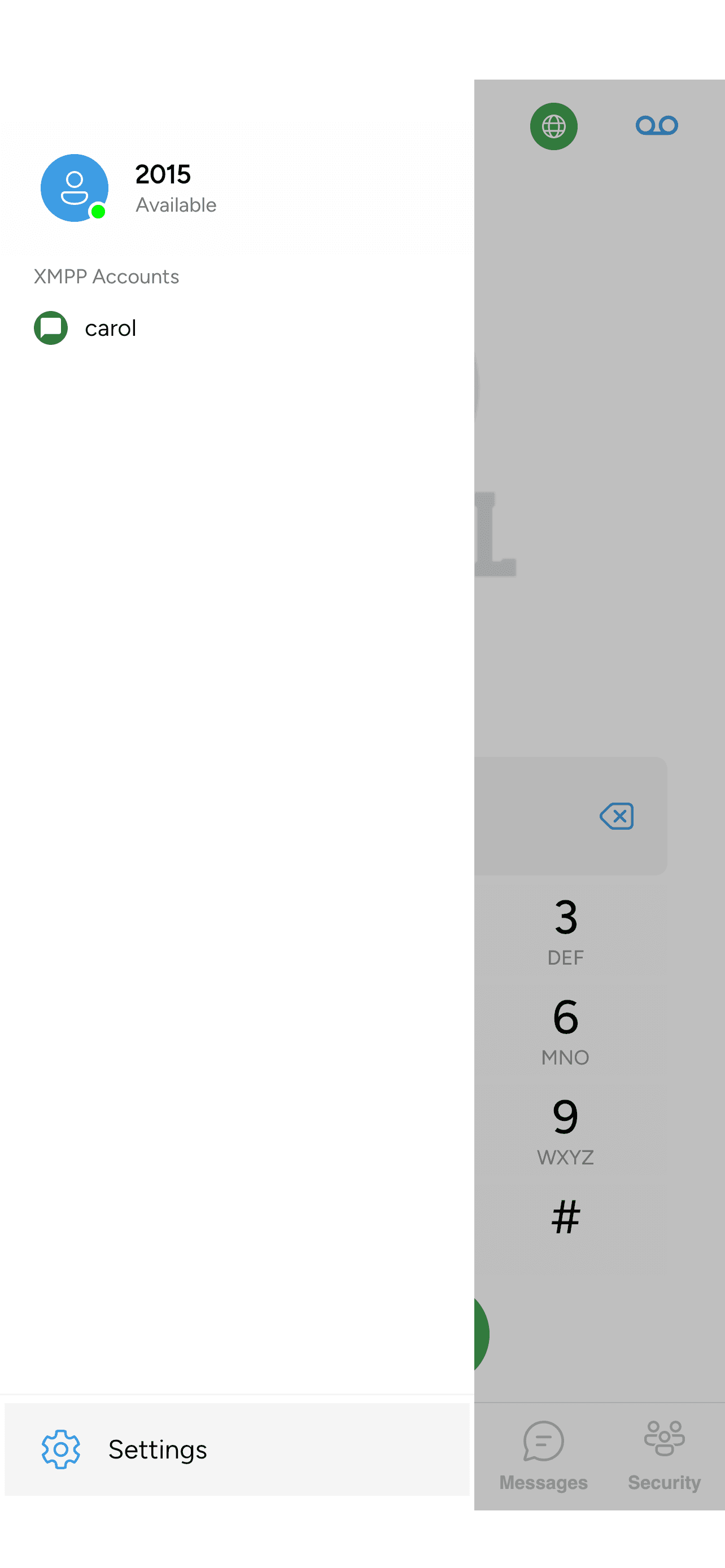 The Settings menu with Accounts highlighted