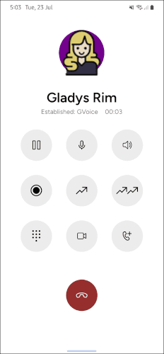 Mobile softphone in an active call after dialing from the keypad
