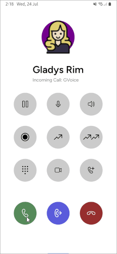 Mobile incoming call screen showing the green Answer button
