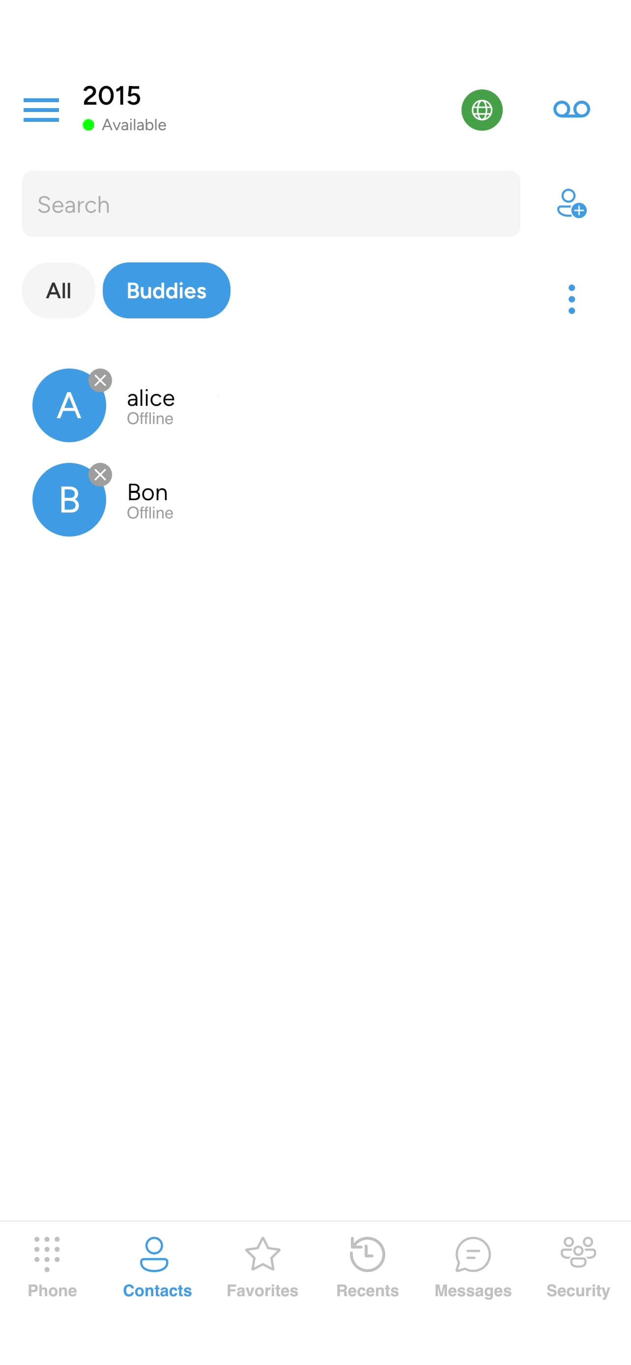 The Buddies list after the buddy has been removed
