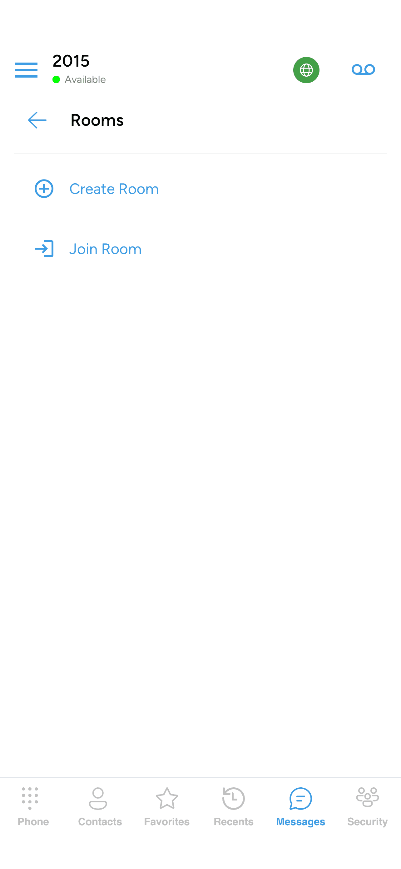 The Rooms picker screen with Create Room and Join Room buttons