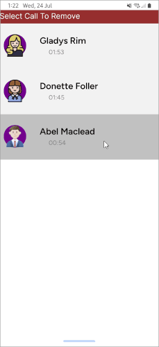 Mobile list of calls in the conference with option to remove one