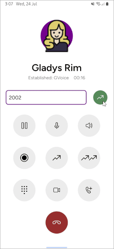 Transfer number entry text box with the green Transfer button on mobile