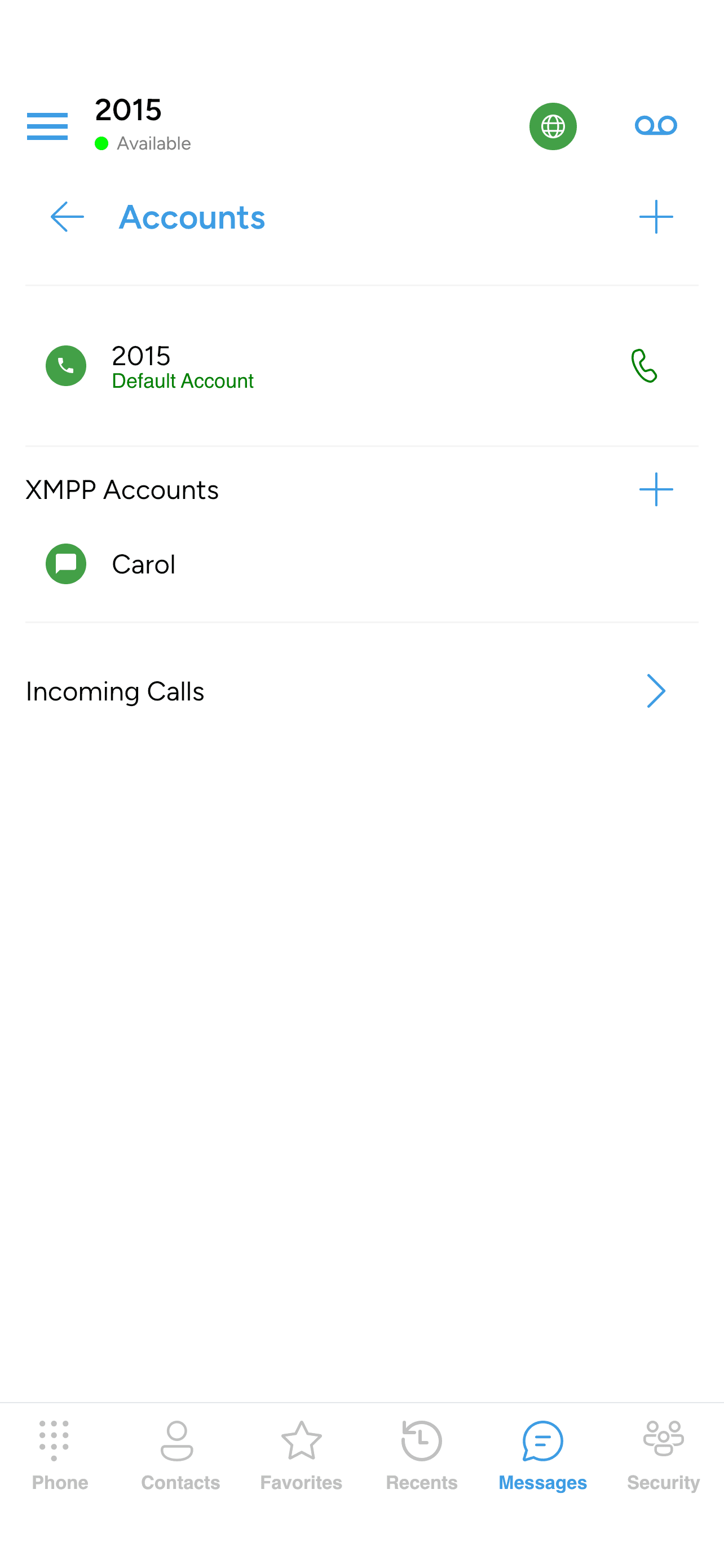 An XMPP account entry showing a green connected dot