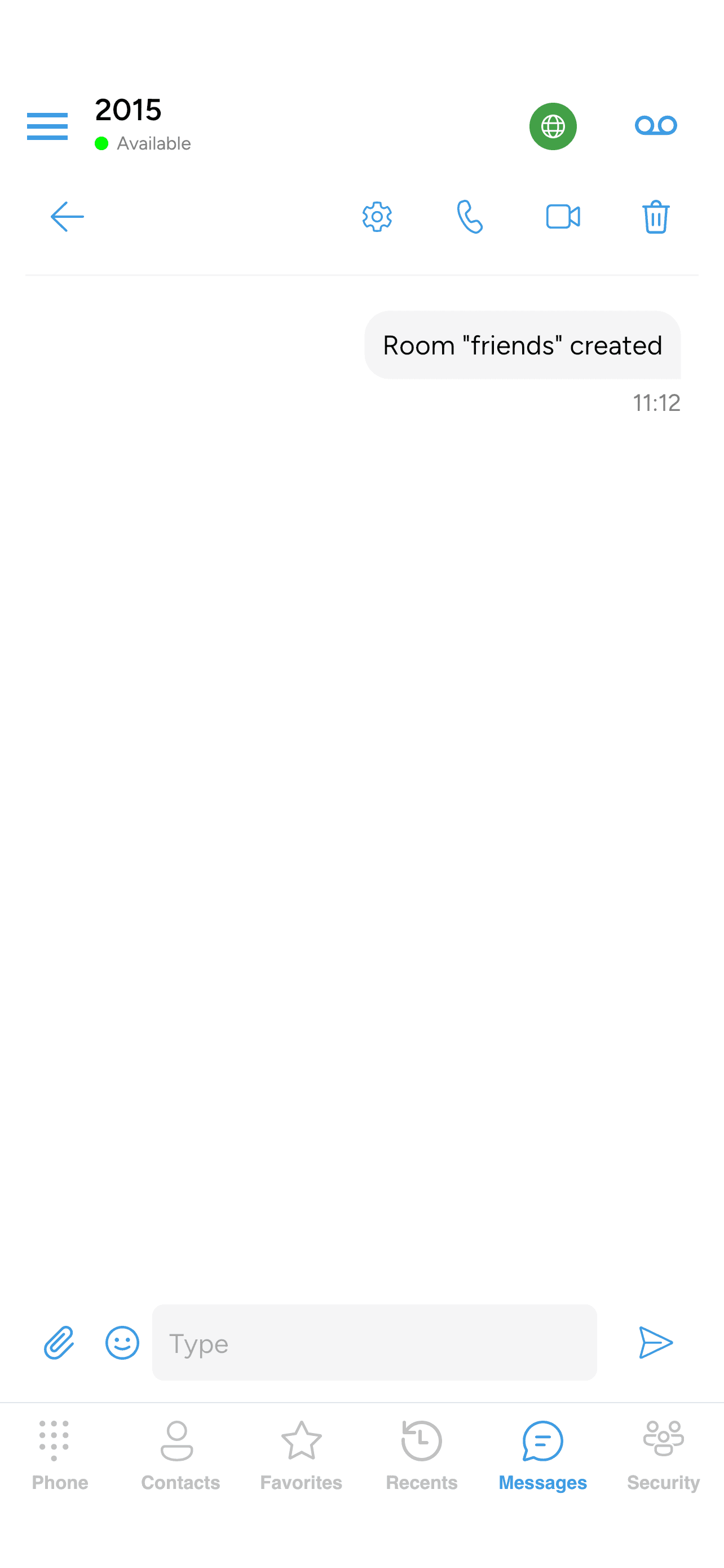 The newly-created room open in the conversation view