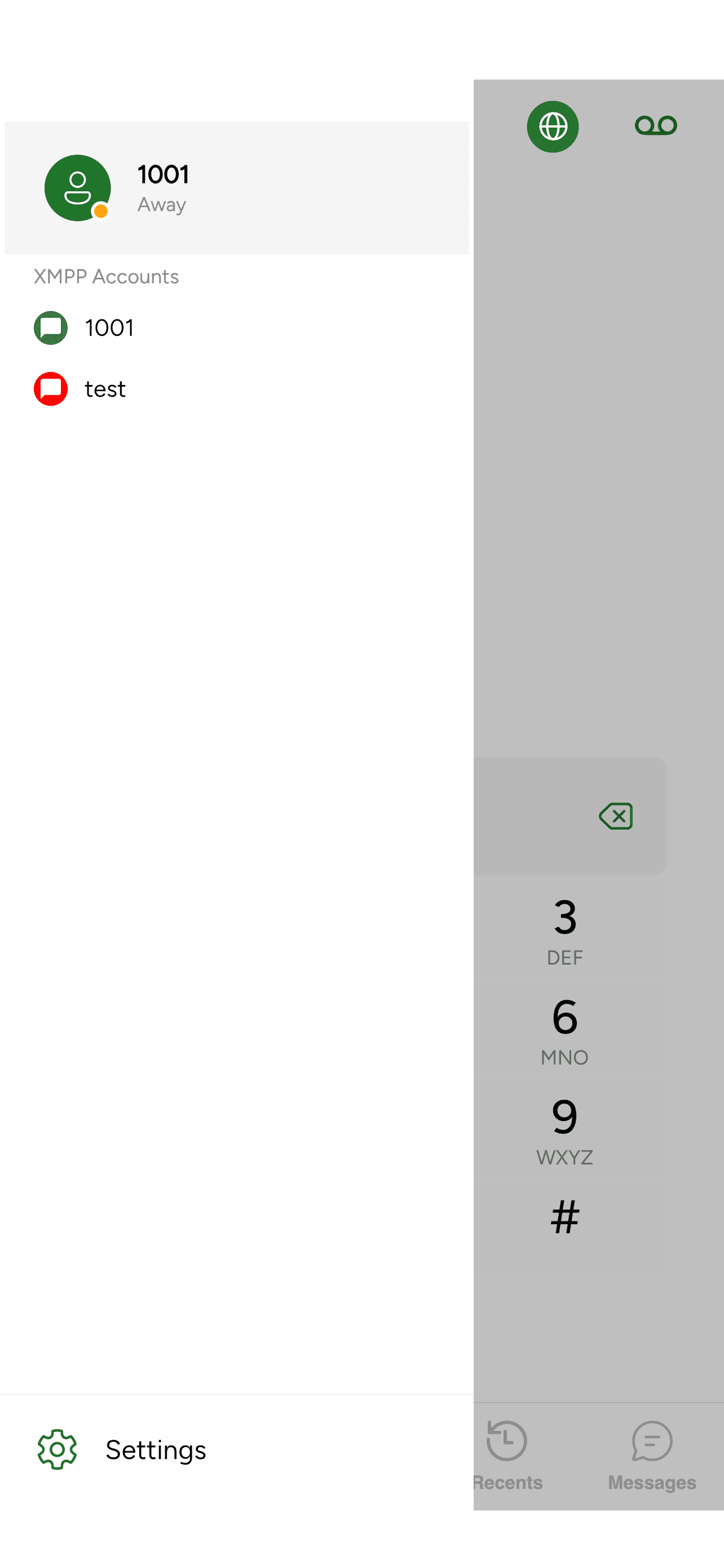 The drawer opened via the hamburger icon